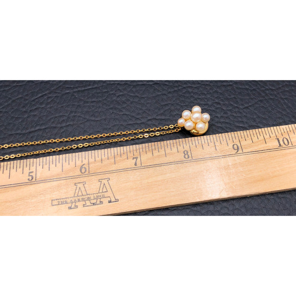 Vintage Necklace 16"‎ Faux Pearl Cluster Pendant Richelieu Gold Tone Chain - Picture 9 of 9
